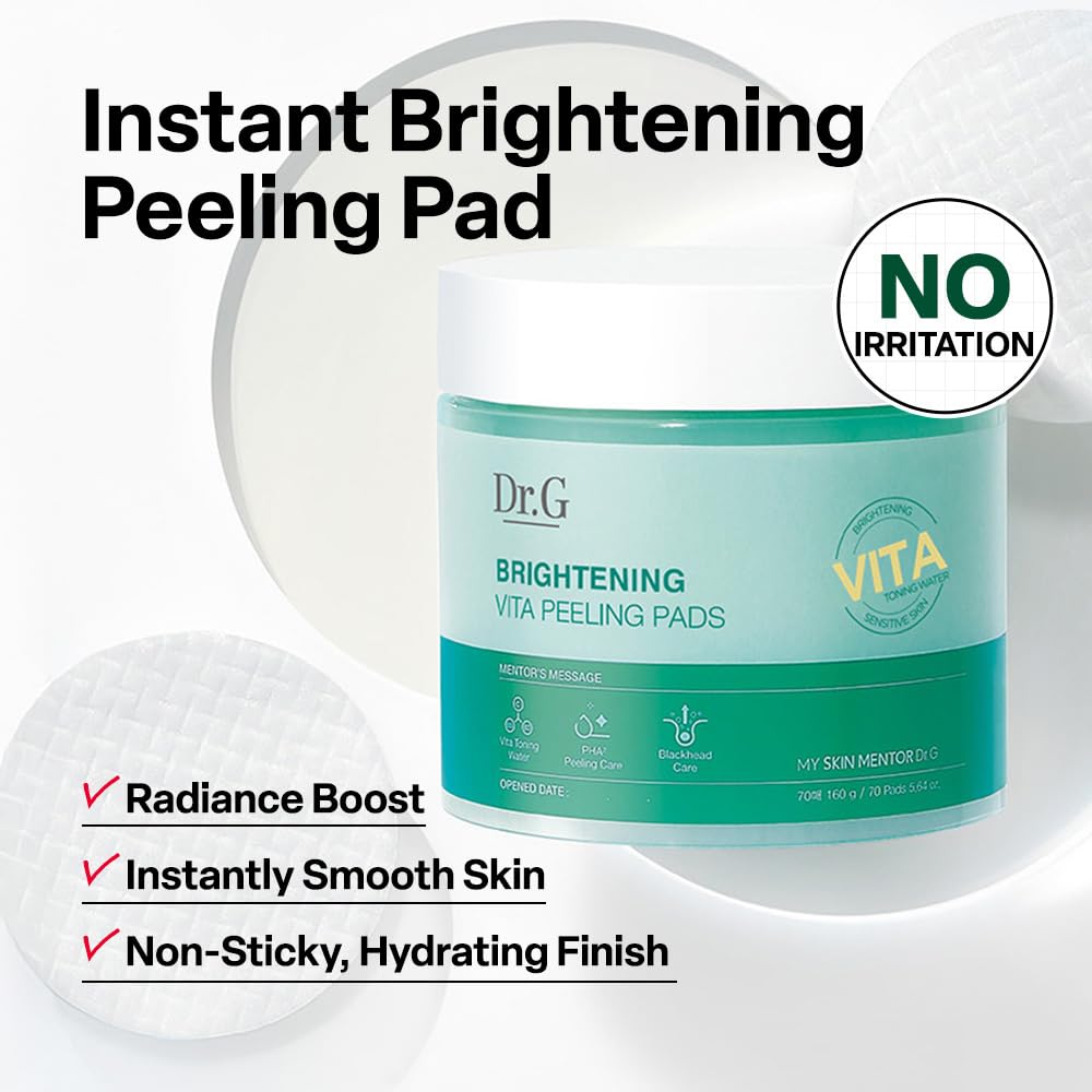 Dr.G Brightening Vita Peeling Toner Pads with Vitamin C & PHA, 70 Count