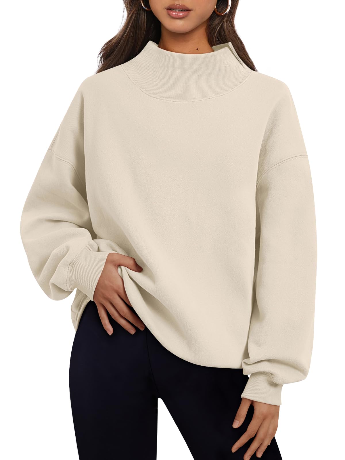Trendy Queen Womens Mock Neck Sweatshirts Oversized Pullover Fall Outfits | Fall Fashion Clothes 2026,Airport Travel Outfits,Long Sleeve Tops,Trending Soft Fleece,Casual Work Hiking Lounge Clothing