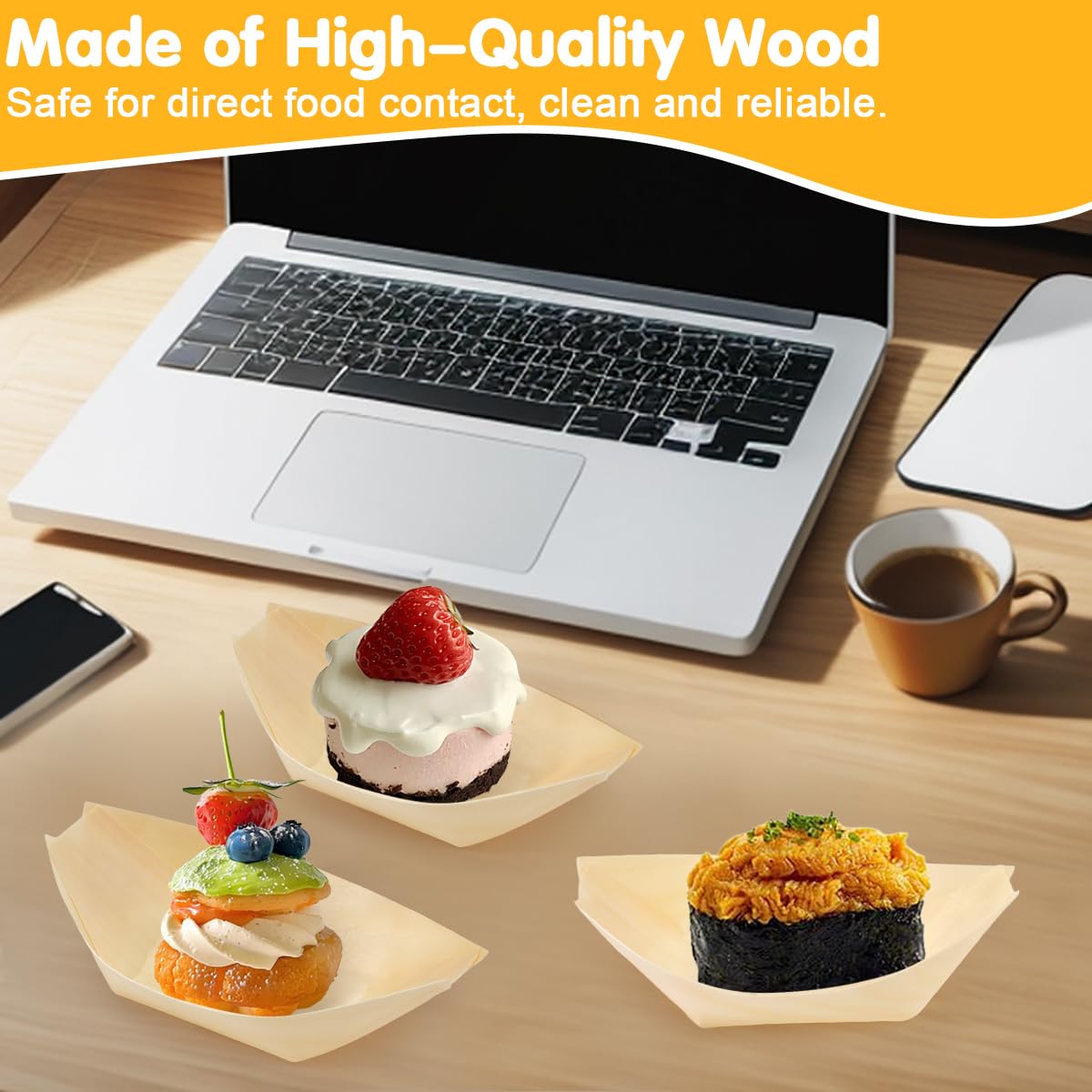Vassoi in Legno Finger Food 11x7cm Barchette per Aperitivo Sushi Frutta Dessert