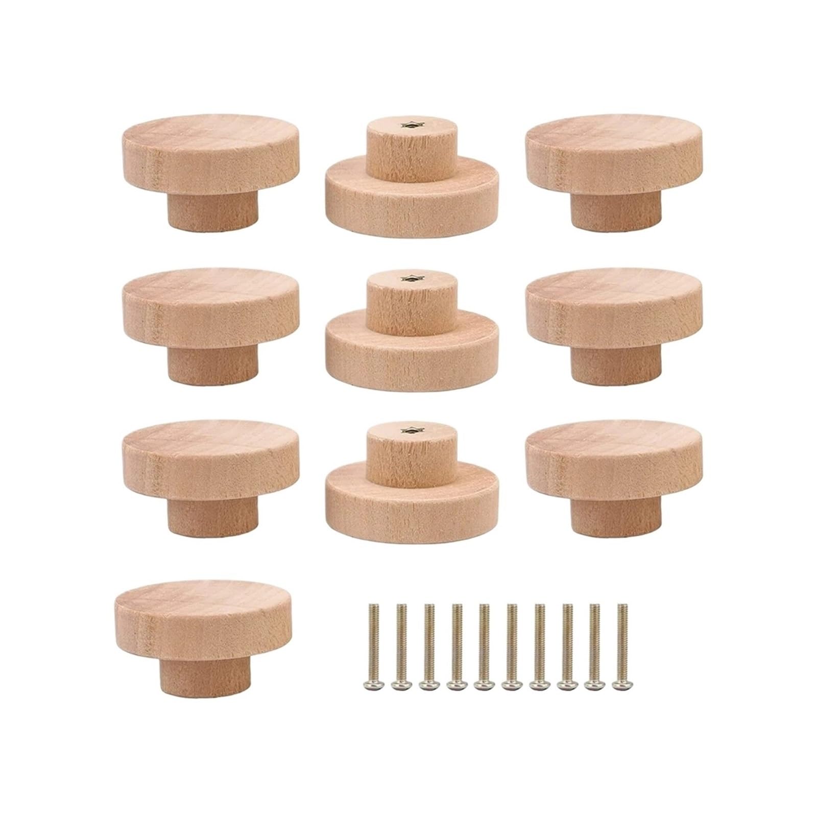 Bryske S 20Pc Natural Wood Cabinet Knob Round Olid Drawer Pull For Cupboard Door
