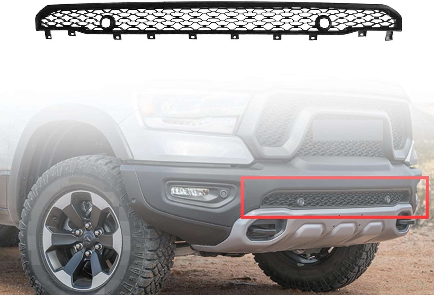 front bumper grille lower grill for 2019 2020 2021 2022 2023 2024 ram 1500 rebel trx 68274572aa ch1036198 with parking sensor holes