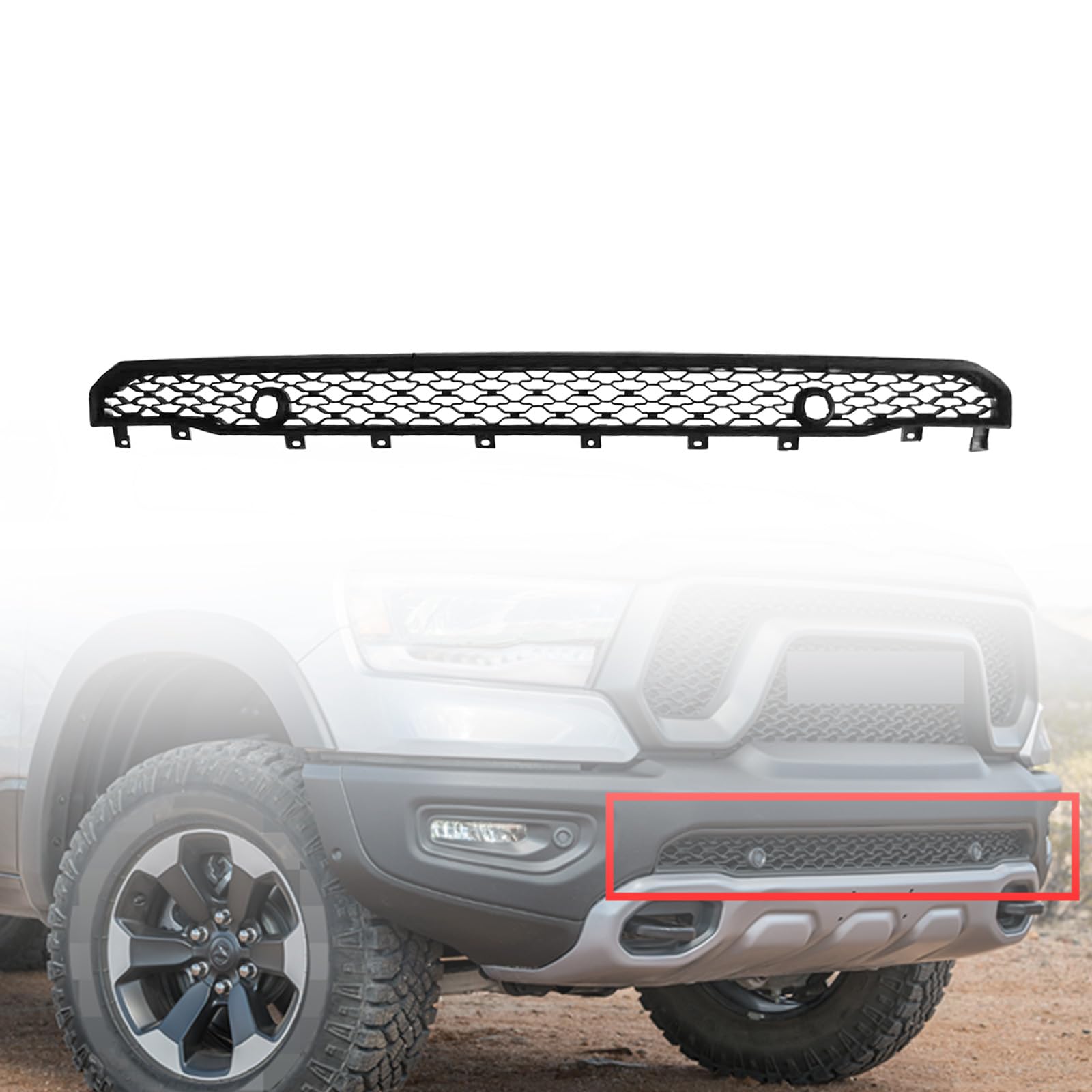 Front Bumper Grille Lower Grill For 2019 2020 2021 2022 2023 2024 Ram 1500 Rebel TRX 68274572AA CH1036198 With Parking Sensor Holes