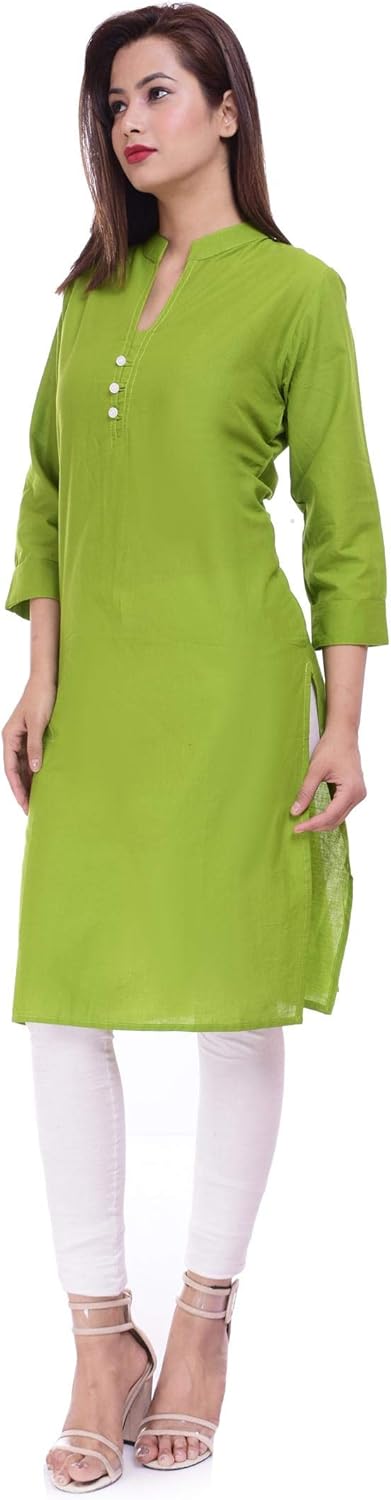 Ramkudi Indian Women's Plain Cotton Kurti Top (Green) - Image 4