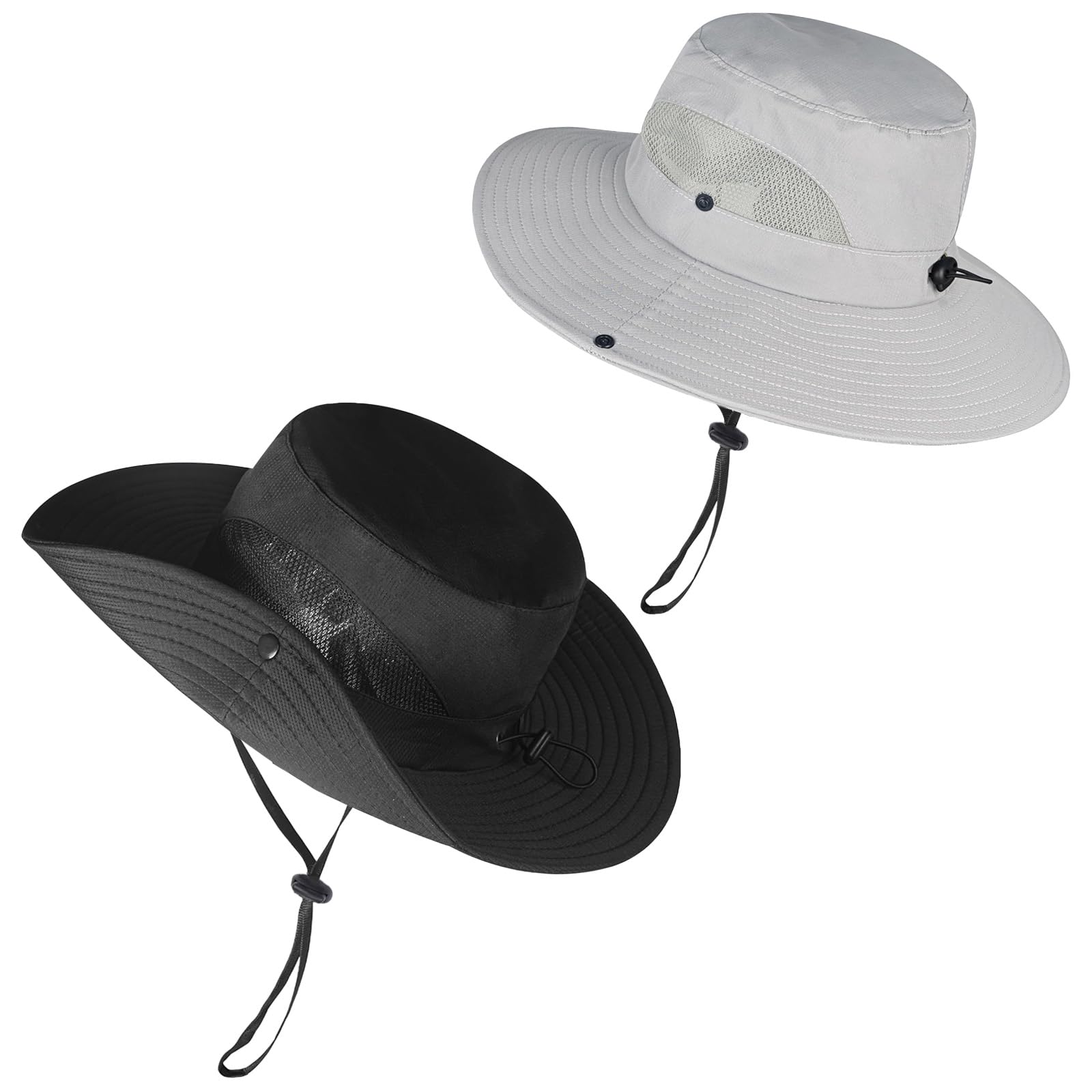 ZOORON Sombreros de Sol para Hombres y Mujeres, Sombreros de ala Ancha, protección UV, UPF50+, Impermeables, para Pesca, Senderismo, Campamento (Paquete de 2, Negro y Gris Claro), Paquete de 2, Negro