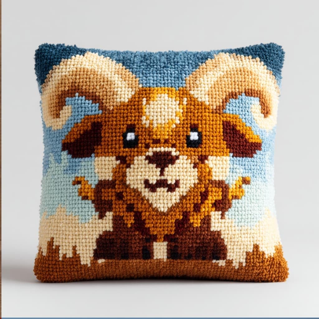 Taxpy Latch Hook Cushion Kits Ibex Pillowcase Kits Embroidery Kit 17X17 Inch DIY Needlework Pillow Cover Sofa Cushion Rug Making