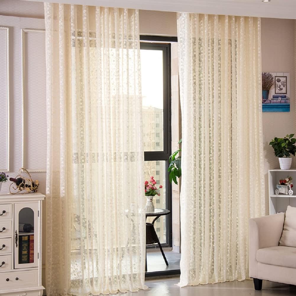 Linen Sheer Curtains Window Treatments Rod Pocket for Living Room Bedroom High-end Balcony Jacquard (2 Panels, W 54 x L 102 inch, Pink)