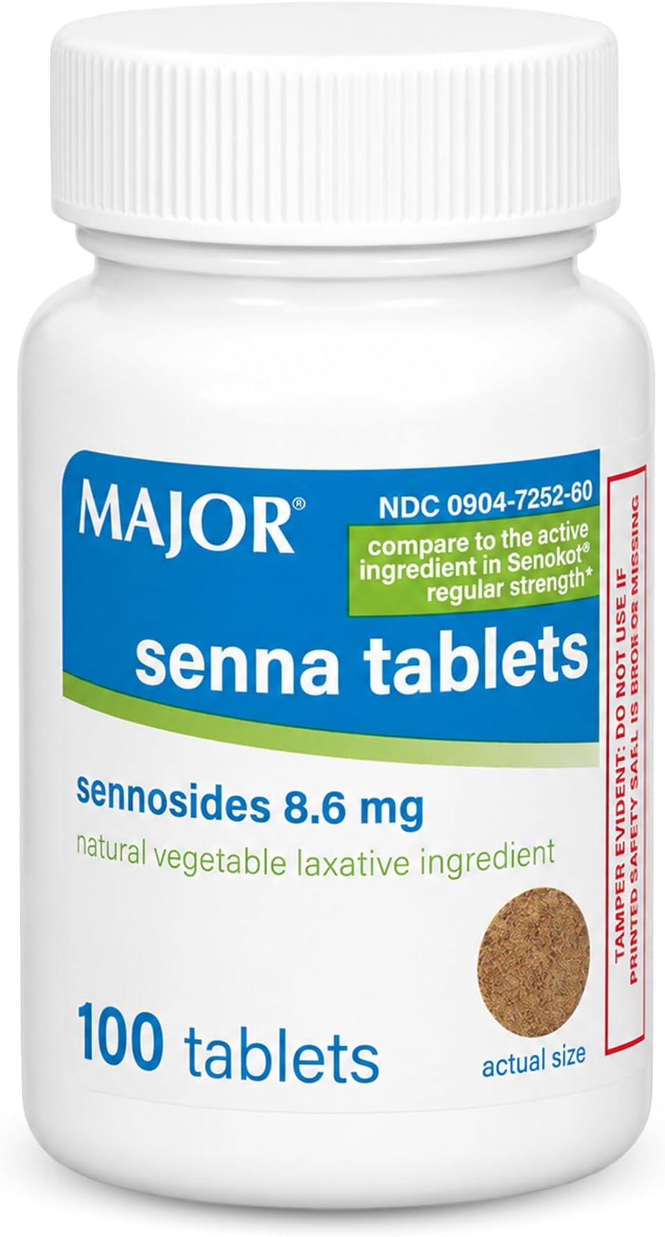 Senna 8.6 mg Natural Vegetable Laxative Tablets - Made with Sennosides - Promotes Occasional Constipation Relief - 100 Tablets