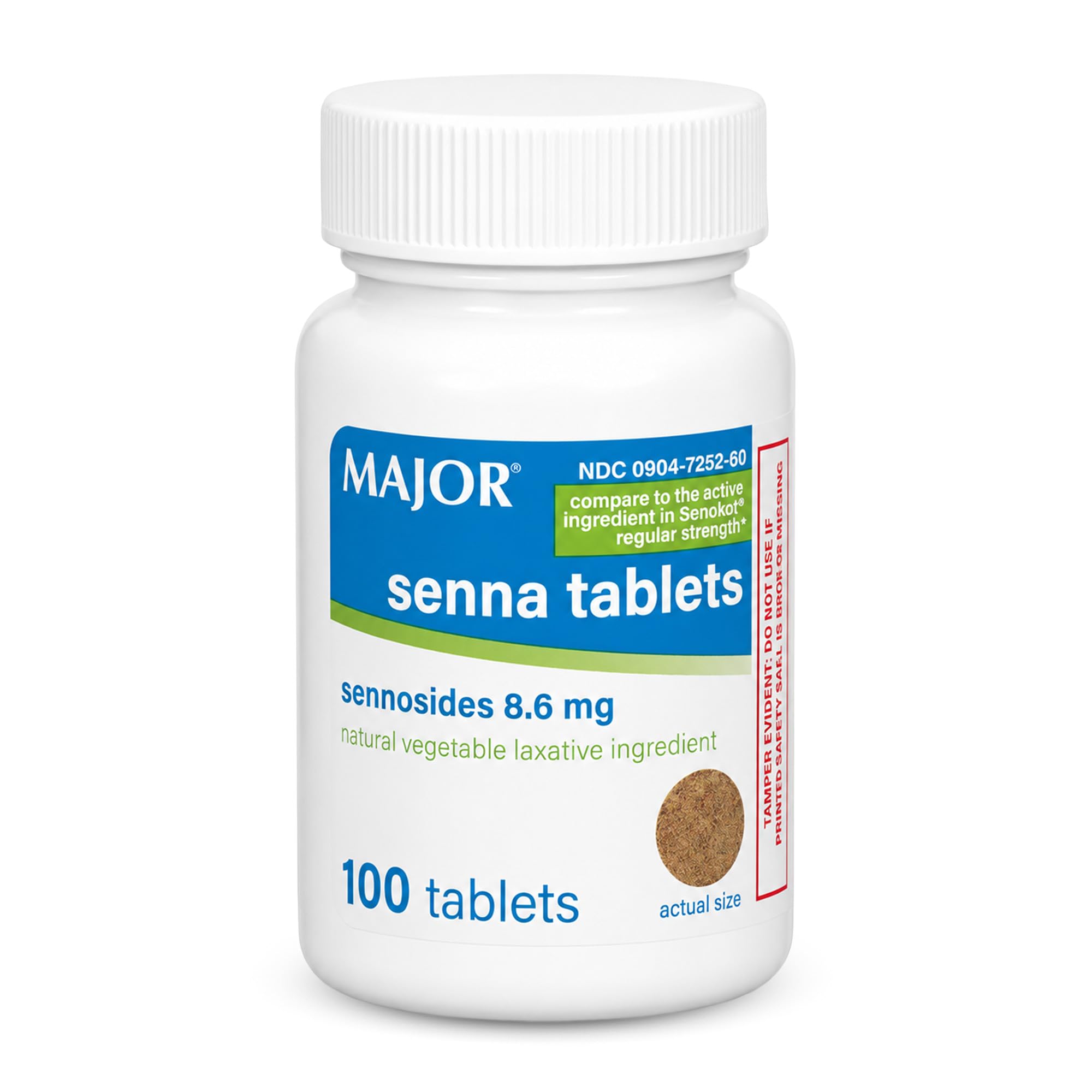 MAJOR Senna 8.6 mg Natural Vegetable Laxative Tablets - Made with Sennosides - Promotes Occasional Constipation Relief - 100 Tablets