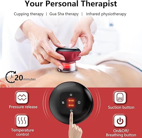 Miniatura 2 de Masajeador de ventosas eléctrico, 4 en 1 inteligente con 6 niveles de temperatura y succión, juego de terapia de ventosas recargable con terapia de