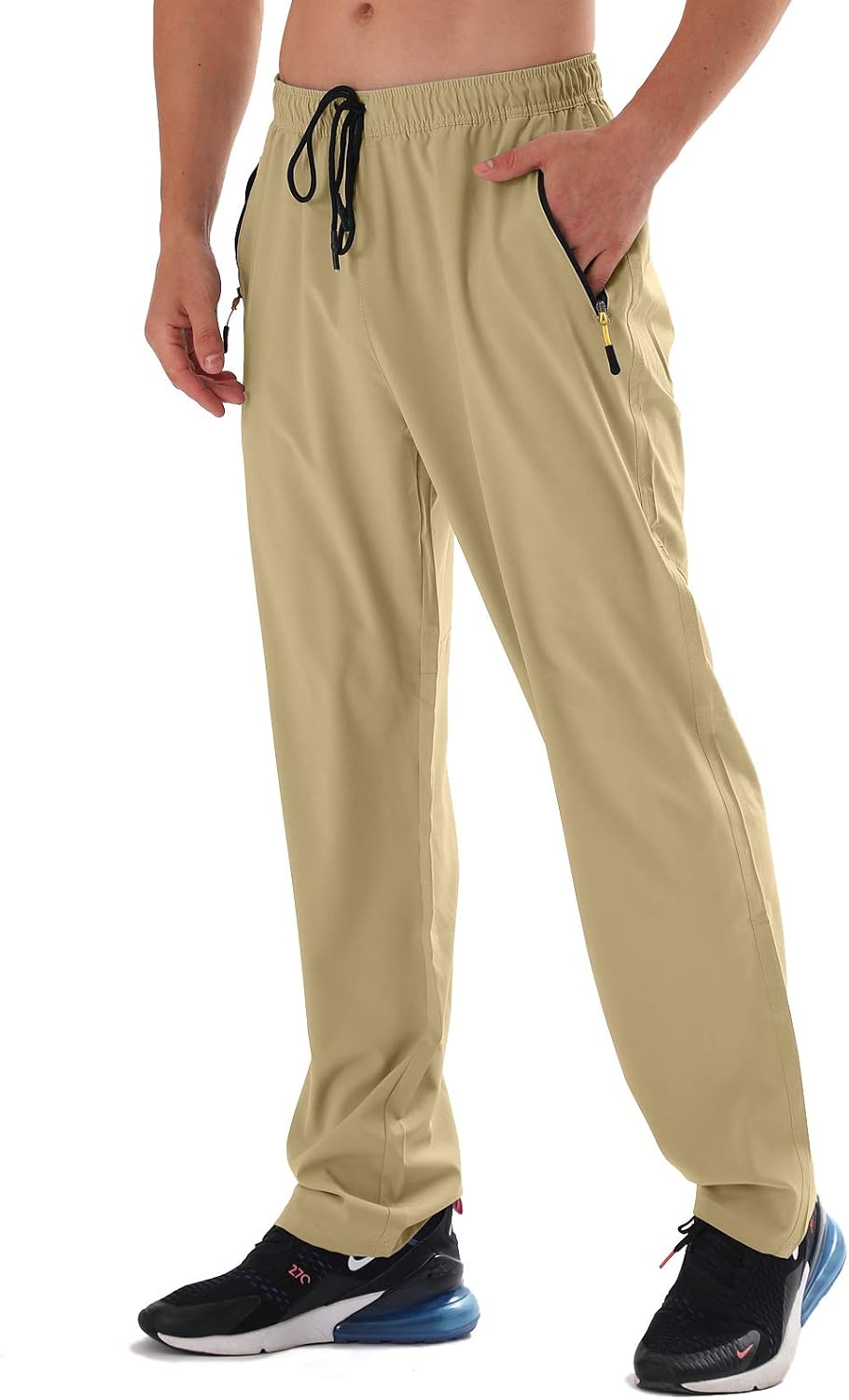 AIRIKE Men's Elastic Waist Hiking Pants Water Resistant Quick-Dry Lightweight Outdoor Sweatpants with Zipper Pockets