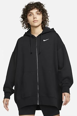 Nike Kad n Giyim Hoodie Nike Sportswear Essentials Oversize Fleece Full Zip Hoodie Kad n Geni  Kal p Kap onlu Sweatshirt Siyah