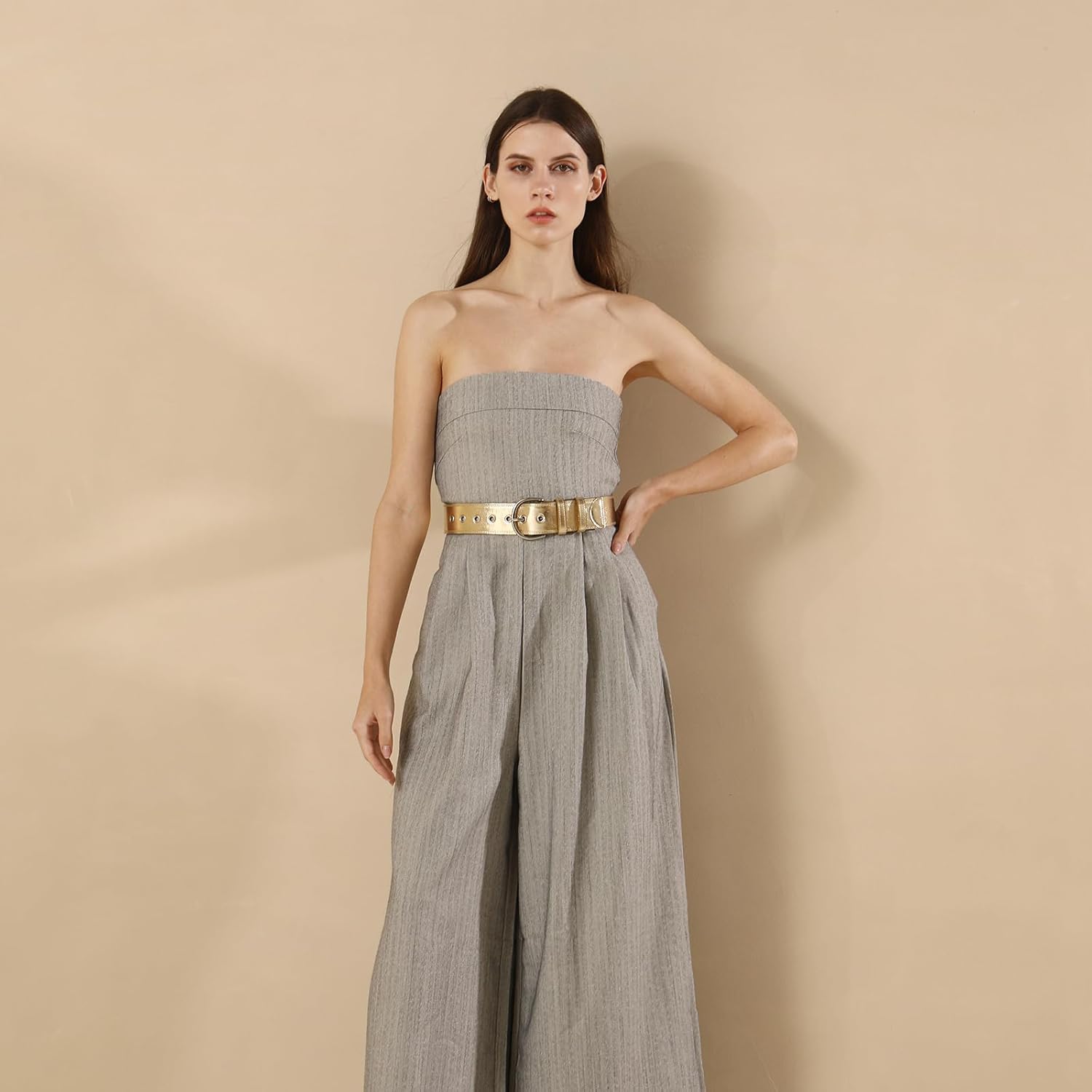 Women Casual Leather Gold Belt for Jeans Pants, Fashion Ladies Girls Gold Faux Leather Waist Belt - Image 5