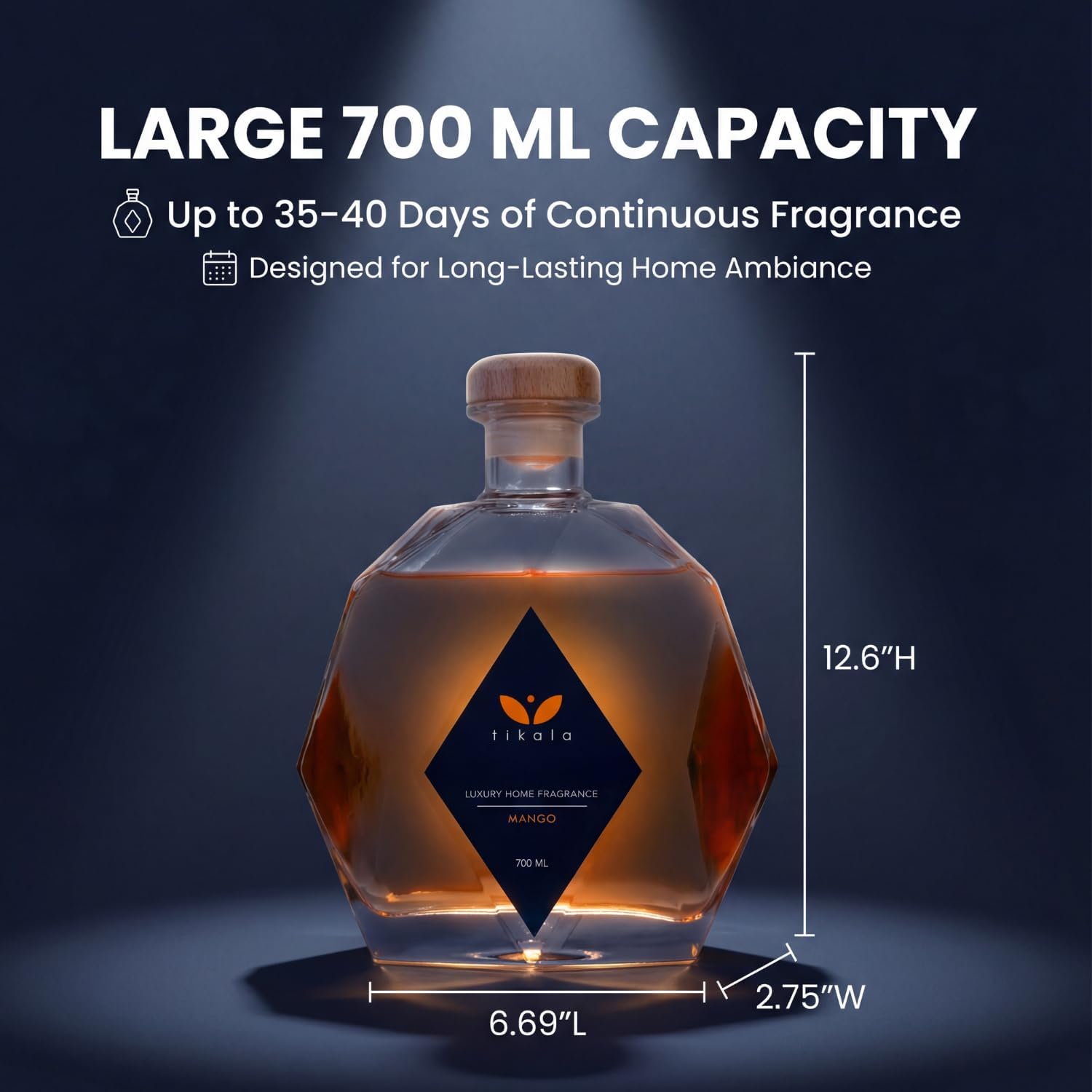 Luxury Reed Diffuser with Mango Scent – Crystal Glass Bottle – Home Fragrance for Living Room, Bathroom & Office – 23.67 fl oz (700 ml)