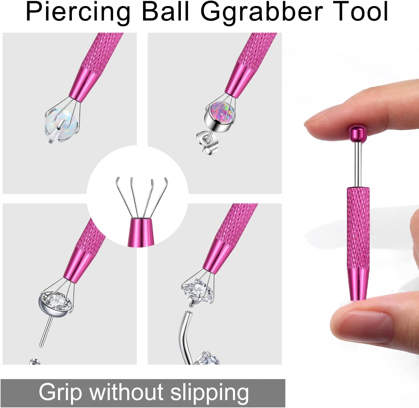 VOJO Piercing Ball Grabber Tool Kit 16G,18G Stainless Steel Flat Back Earrings Applicator with Threaded & Threadless Insertion Pins for Ear Nose Lip Body Jewelry Changes