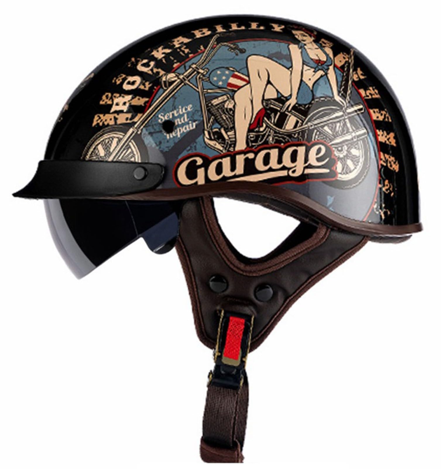 Casque Bol Moto Homologué ECE Vintage Mobylette ​Demi Jet Casque de Moto à Face Ouverte Cour Cruiser Dapté à La Conduite en Extérieur