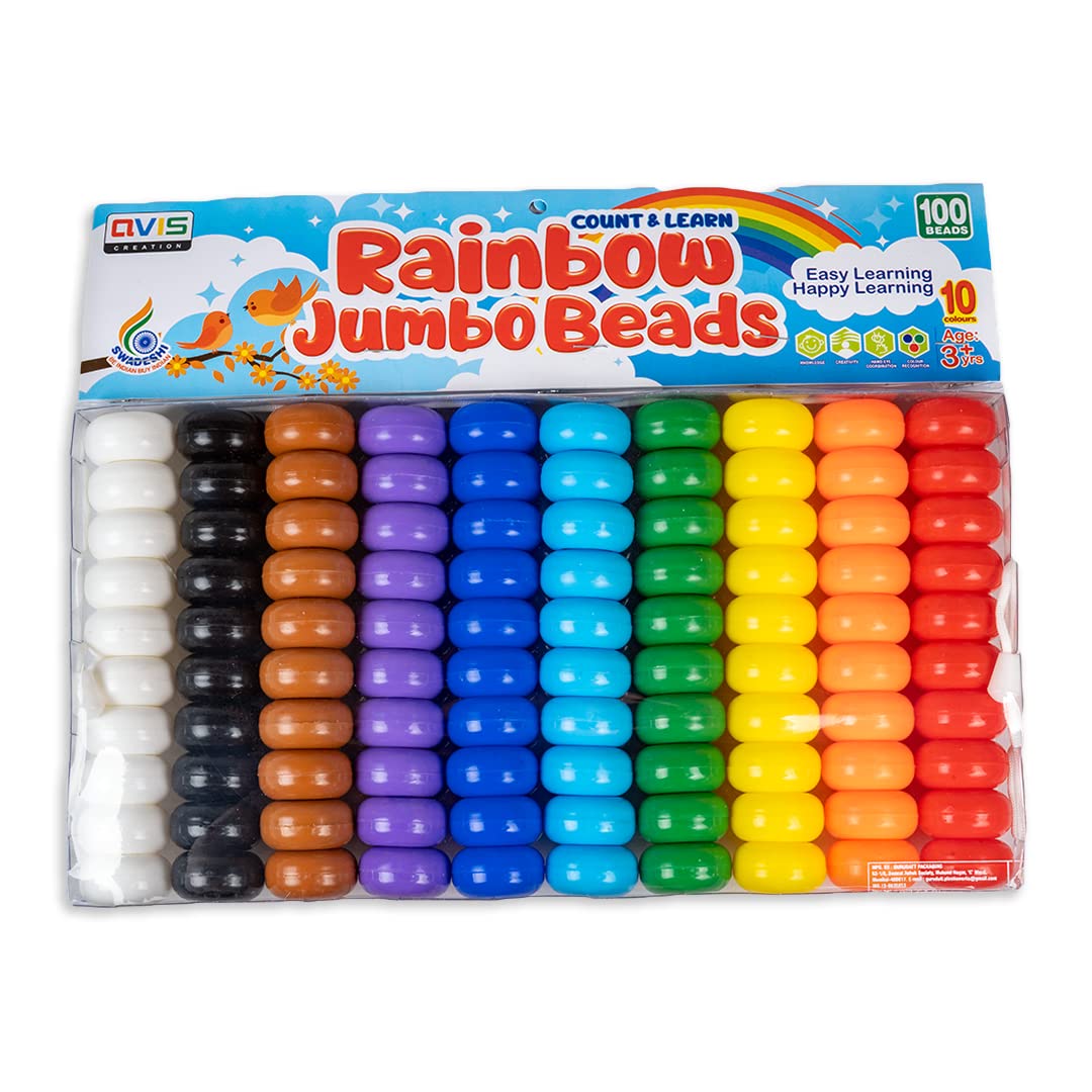 Avis Rainbow Jumbo Beads | Counting & Learning Educational Toys for Kids, Age 3+ (Multicolor 100 Beads) 4