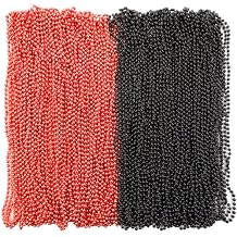 Sasylvia 100 Pcs 33 Inch 6 mm Halloween Mardi Gras Beads Necklaces Bulk, Metallic Beaded Fiesta Party Costume for Masquerade Red, Black