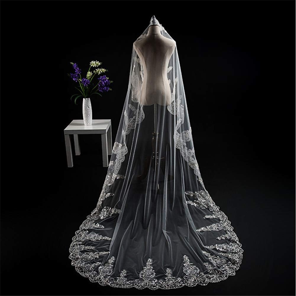 スパンコールアップリケレースエッジウェディングブライダルベール大聖堂チャペルベール付きブライダル用の動物ウェディングアクセサリー11