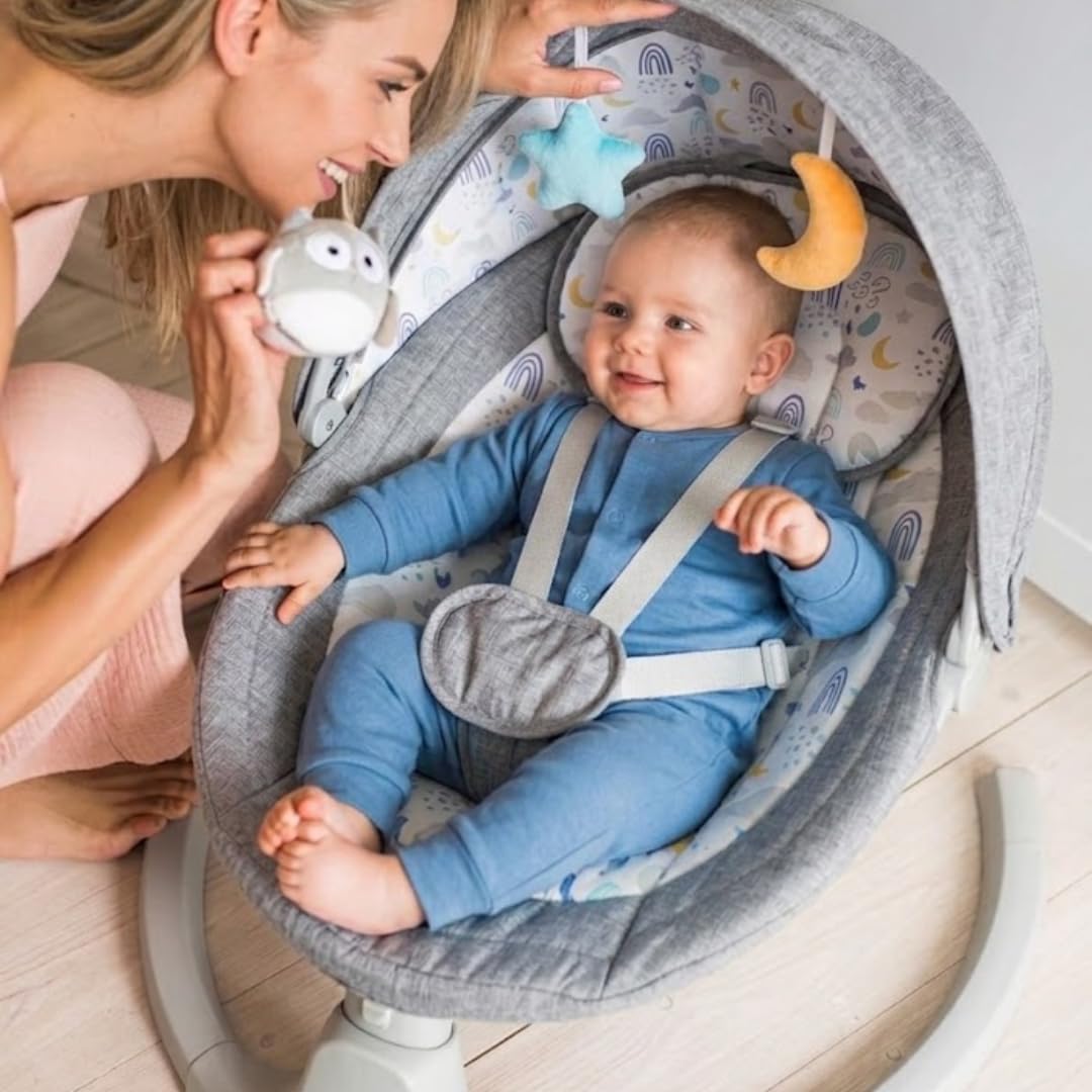 HonorBB BB701 Transat Électrique Bébé, Balancelle avec 5 Vitesses de Vibration, Télécommande, Minuterie et Musique pour Nouveau-nés 0-6 Mois