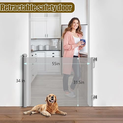 Miniatura 2 de Puertas retráctiles para bebés de 55 pulgadas de ancho y 33 pulgadas de alto, puerta de malla para bebés o puerta de malla para perros, puerta de