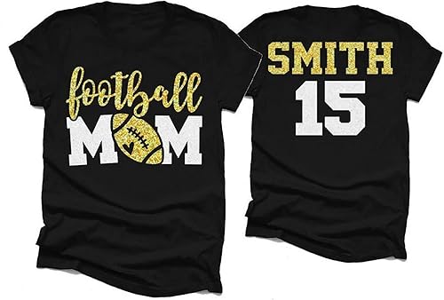 Camiseta de fútbol con purpurina personalizada para mamá, camiseta personalizada con nombre y número personalizados, fútbol americano personalizado,