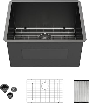 Kichae 13" Deep Black Laundry Utility Sink Undermount Stainless Steel 24x19