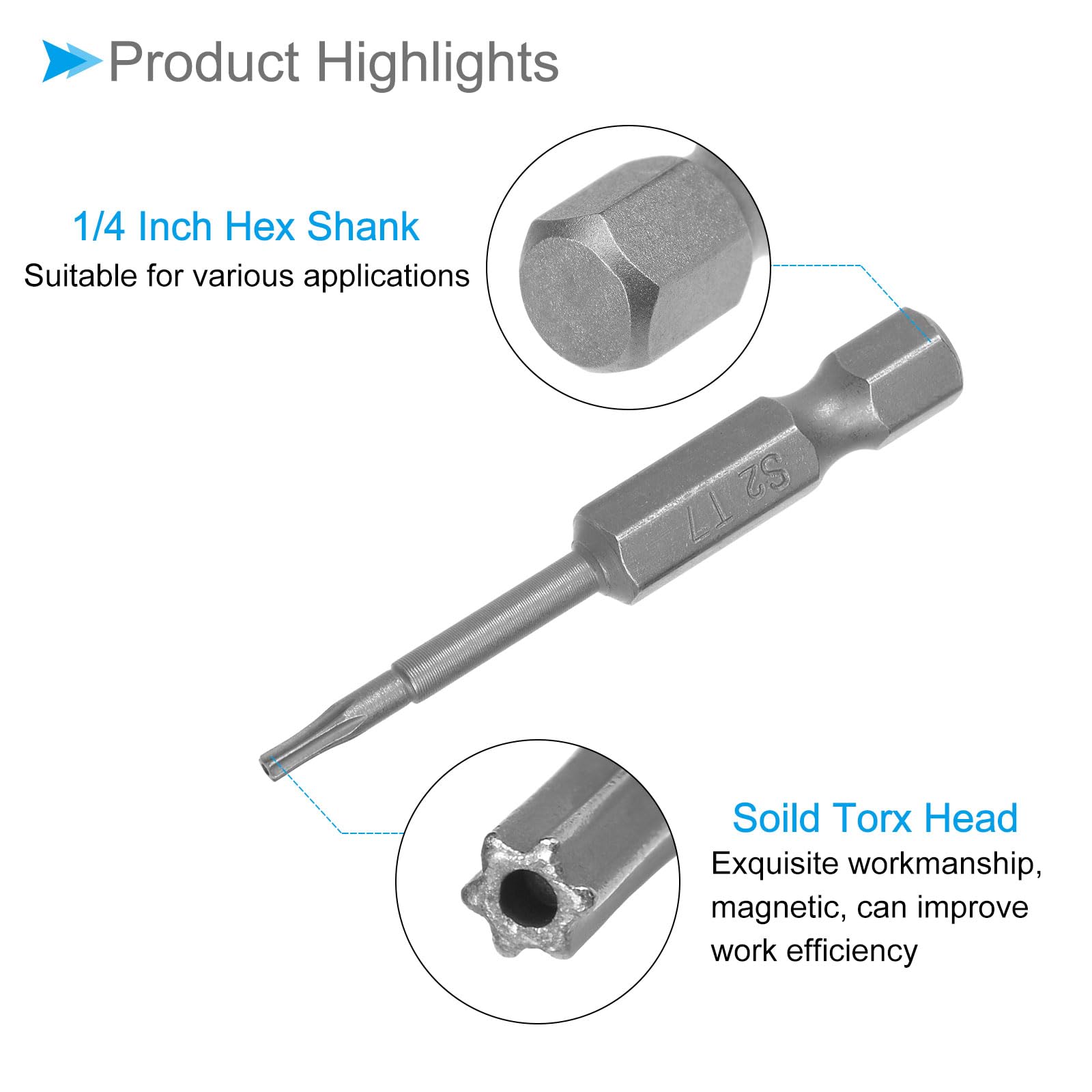 CoCud T7 Torx Head Screwdriver Bit, 2" Long 1/4 Inch Hex Shank, Magnetic Security Tamper Proof Star Drill Driver - Image 4