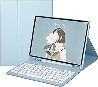 Vista 7 de HENGHUI Funda con Teclado para Galaxy Tab S6 Lite 10.4 pulgadas Funda con Teclado de Teclas Redondas Bonitas de Colores Teclado Inalámbrico Negro