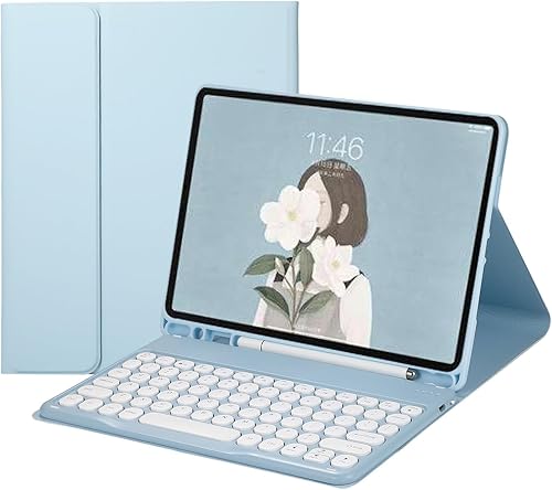 Miniatura 7 de HENGHUI Funda con Teclado para Galaxy Tab S6 Lite 10.4 pulgadas Funda con Teclado de Teclas Redondas Bonitas de Colores Teclado Inalámbrico Negro