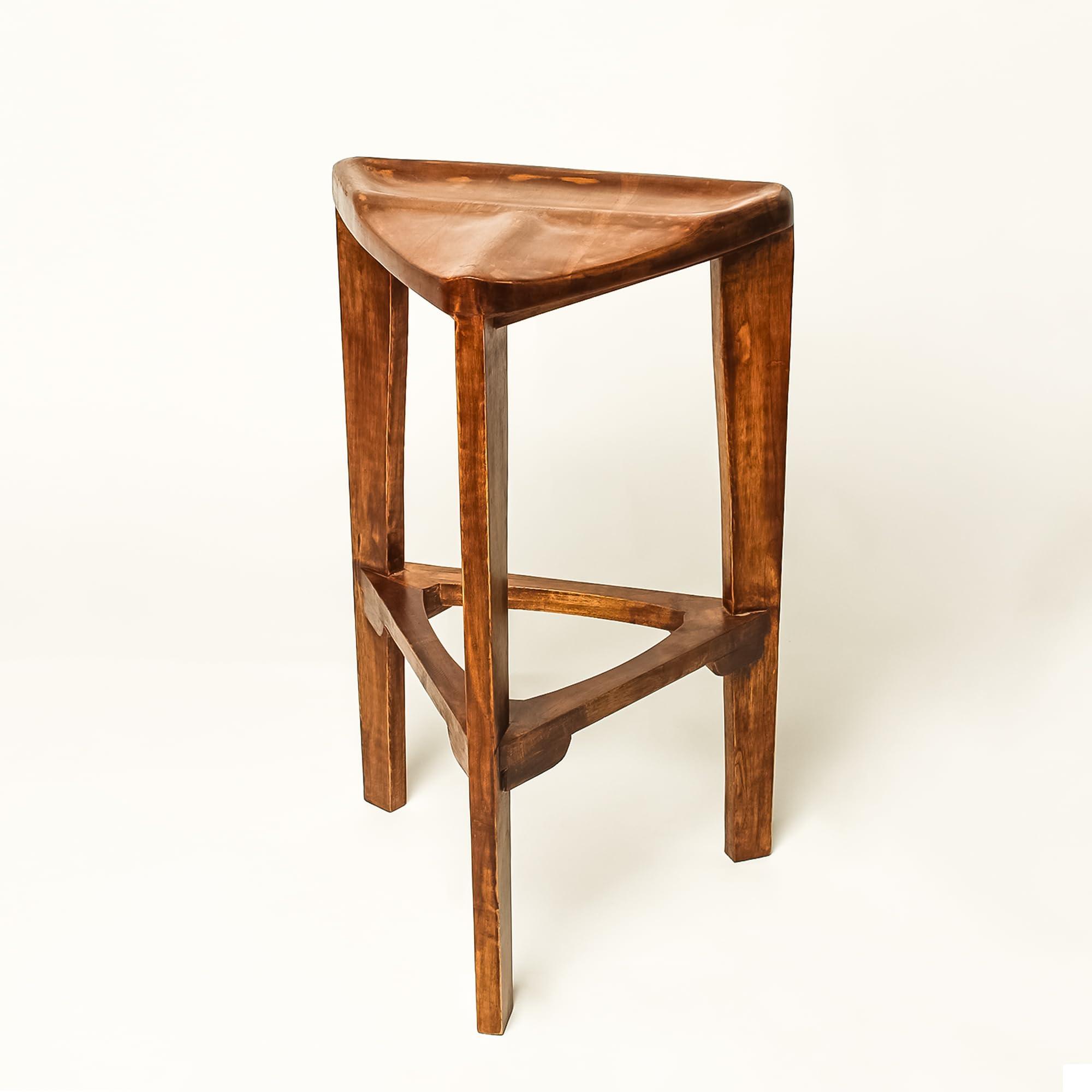 Saleberate Solid Walnut Wooden Triangle Stool - 24 Inch Bar Stool for Home, Kitchen & Café - Handcrafted Wooden Furniture with Premium Finish - Durable & Comfortable Seating-image-0