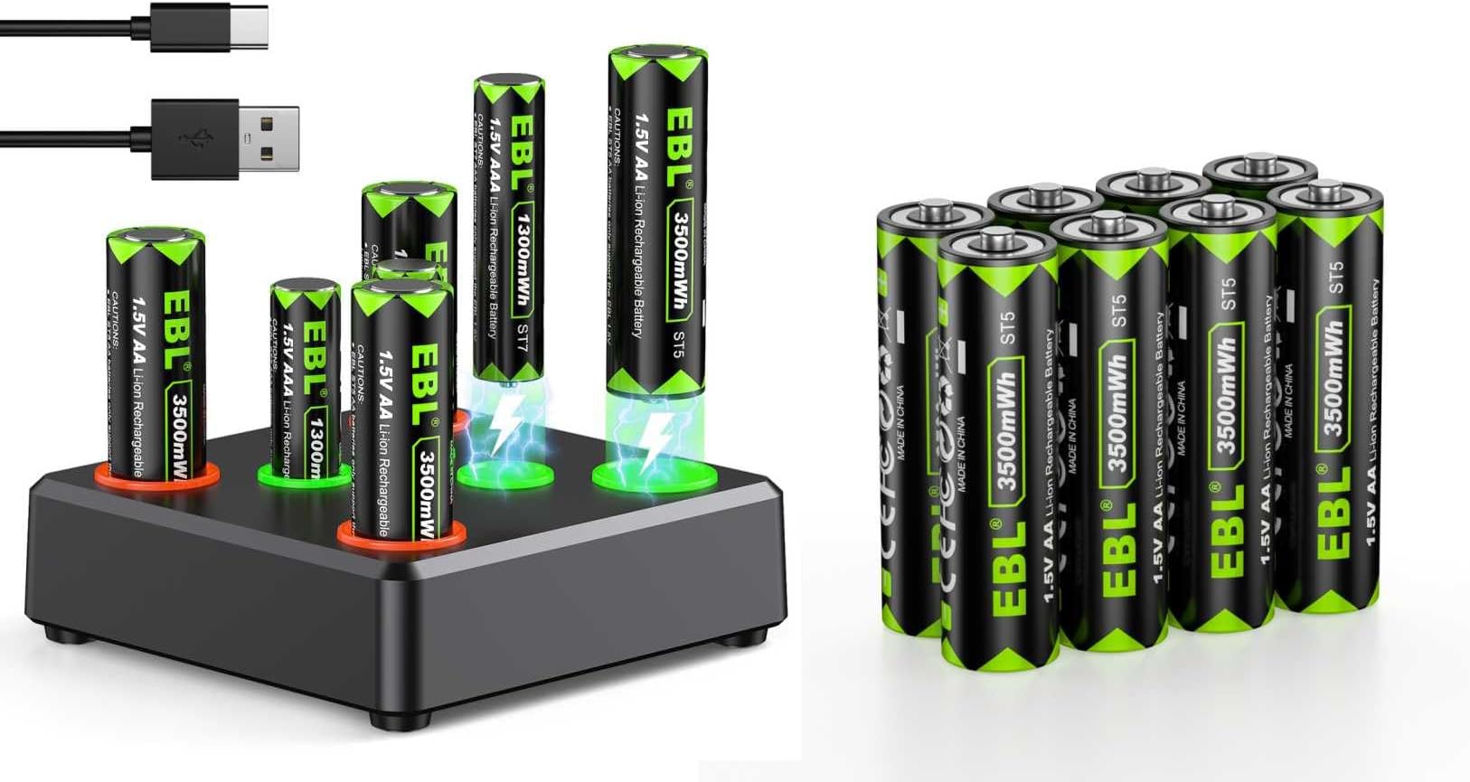 EBL Rechargeable Lithium AA Batteries, 1.5V AA Lithium Batteries 3500mWh and AAA