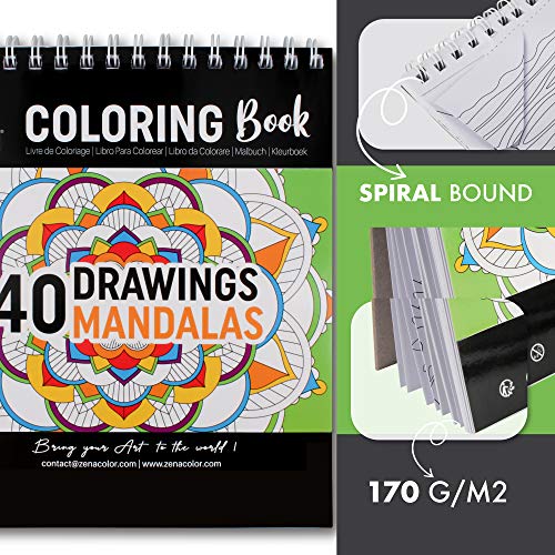 Set of 3 Coloring Books: Animals, Mandalas, Flowers - Coloring Books for Adults & Kids - Hobbies for Anxiety & Stress Relief - Mandala Coloring Books for Adults - 120 Black & White Designs to Color - Thumbnail 3