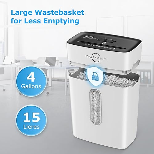 Miniatura 4 de BONSEN Trituradoras blancas para oficina en casa, trituradora de papel de corte cruzado de 10 hojas para uso doméstico, nivel de seguridad P-4,