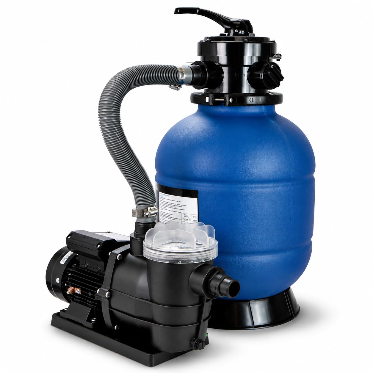 XtremepowerUS Système de pompe de filtre à sable de 33 cm pour piscine hors sol auto-amorçante Valve multi-ports, panier filtrant 2 400 GPH, jusqu'à 10 000 gallons avec adaptateur