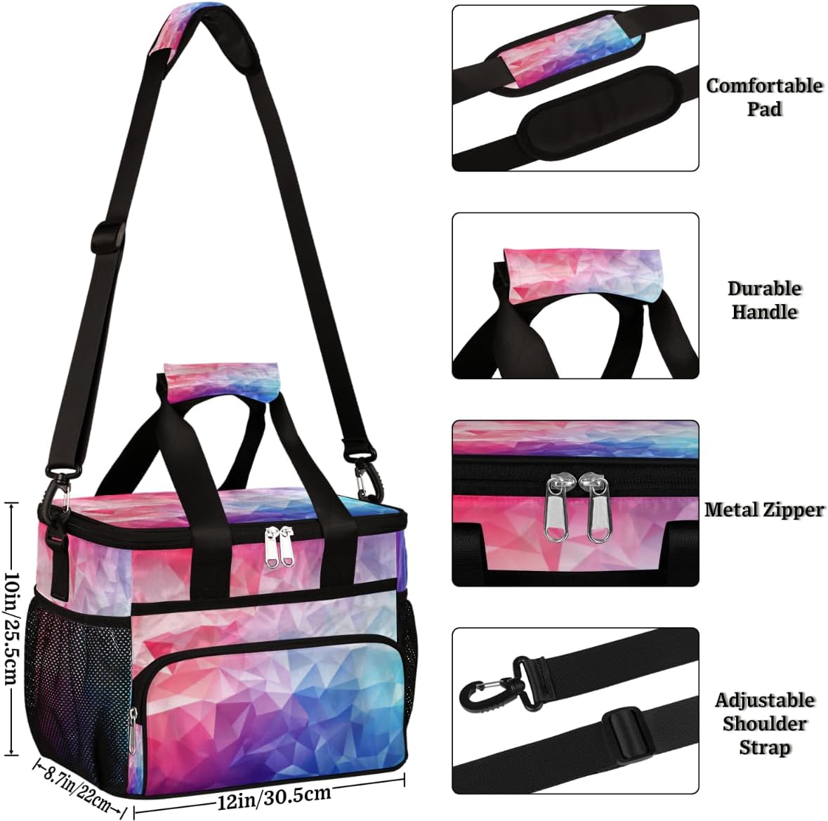 Red Blue Texture Insulated Picnic Backpack Lunch Box for Women Men Picnic Basket Tote Lunch Bag Picnic Bag Portable Lunch Bags for Picnic, Beach, Work, Trip,Office, Camp Abstract Geometric