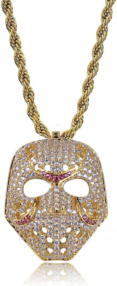 Retro Baseball Mask Pendant Iced Out Bling CZ Diamond Chain Individual Hip Hop Necklace