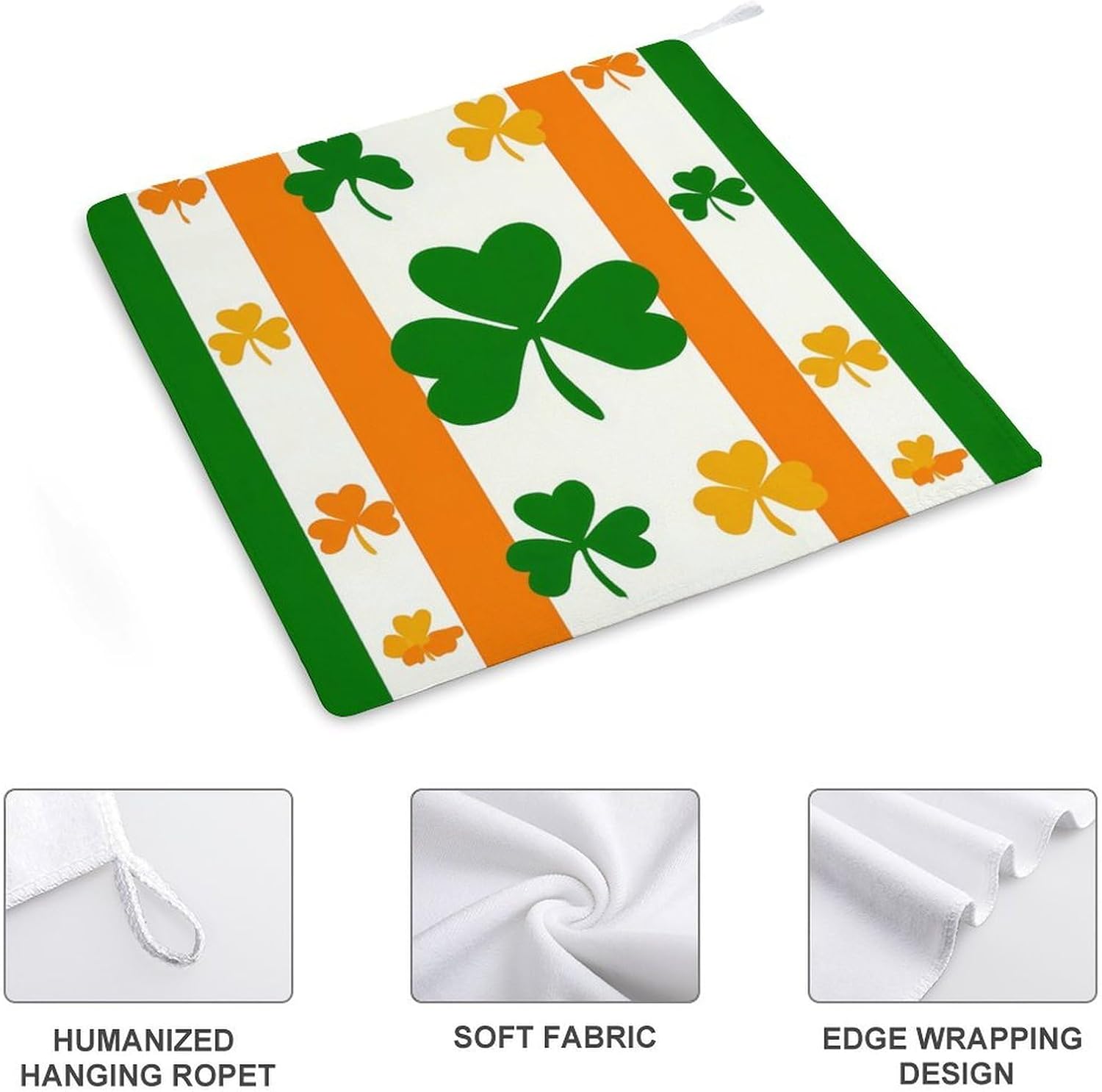 Irish Shamrock Flag Hand Towels for Bathroom Handkerchief | Absorbent,with Hanging Loop,Kitchen Towels,for Home Hotel,Soft