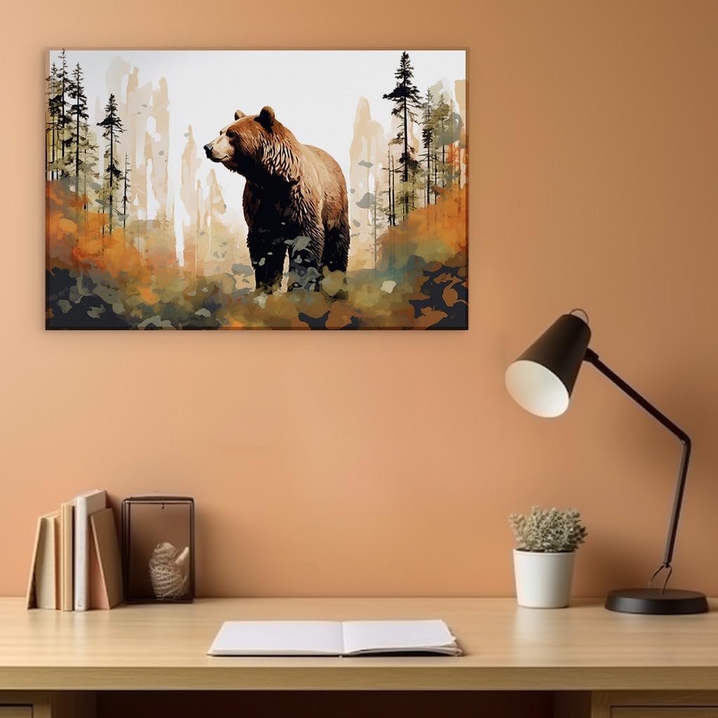 Canvas for Living room. Whispers of the Wild: A Dreamy Encounter with the Mystic Brown Bear, 27 x 18 inch Canvas Wall Art - Ready to Hang