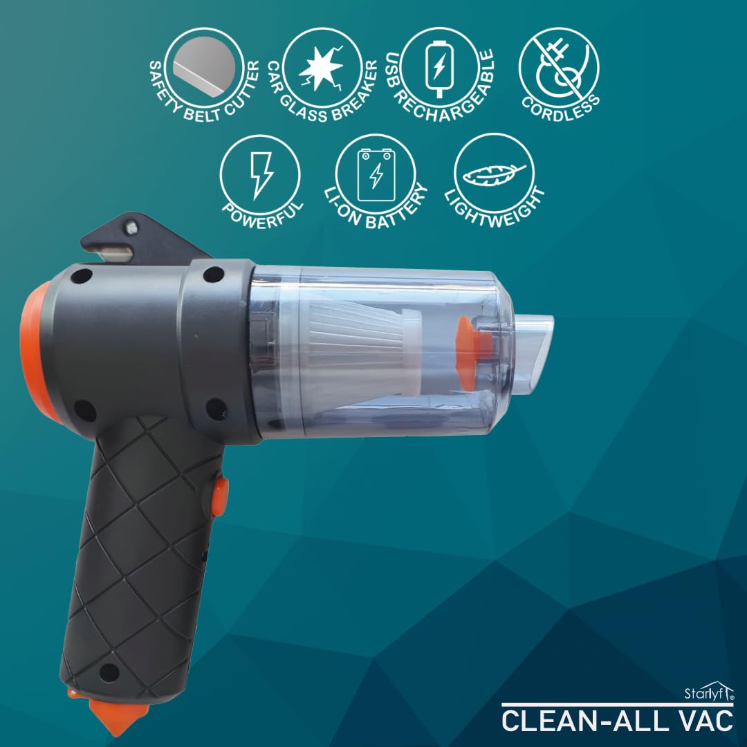 STARLYF Clean-All-Vac - Aspirapolvere Senza Fili 2 in 1, Aspirapolvere e Soffiatore Portatile Ricaricabile, Mini Aspirapolvere per Auto, Ufficio e Casa, con Ugelli Intercambiabili, Nero