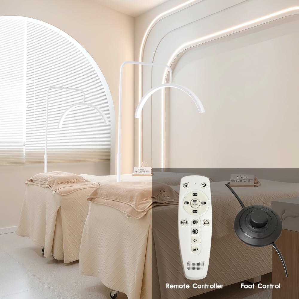 duowelly 48w Lampada Mezza Luna Estetica con Comando a Pedale,Lampada Extension Ciglia Professionale,Lampada Lashmaker,Luce Led Centro Estetico,Lampada Da Terra Bianca Estetista per Unghie,Tattoo
