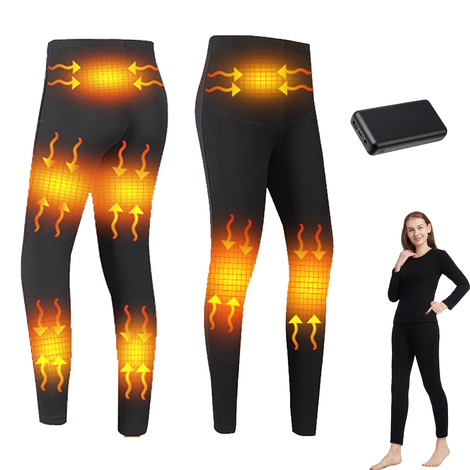 TOVCHEI Heated Thermal Underwear, Men Women Outdoor Sports USB 8 Heating Zone Tops& Pants, 3 Levels Temperature, with Battery,Women pants,M