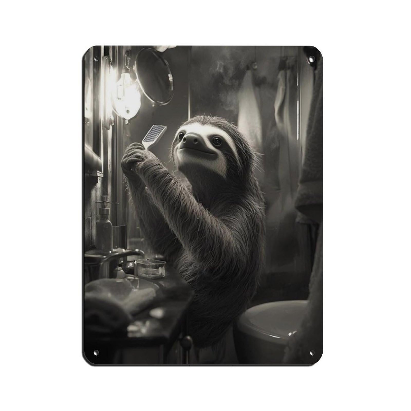 Lxwnze 30L X 40W Cm Charming Sloth Brushing Tin Sign Vintage Metal Pub Club Cafe Bar Home Wall Art Decoration Poster Retro 12X16inch(30X40cm)