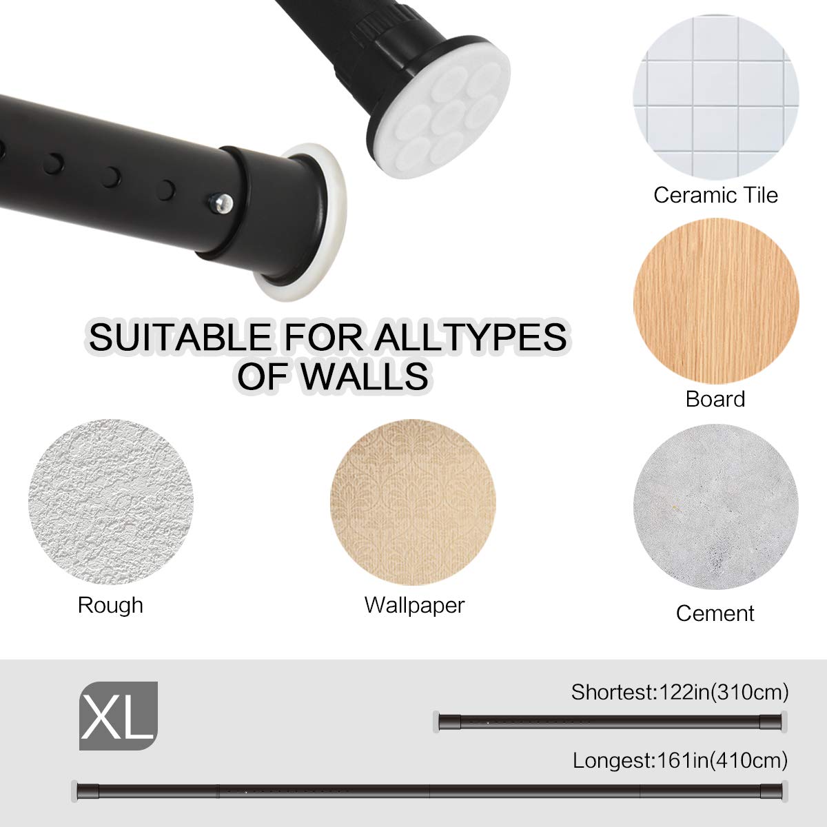 Vailge Tension Rod Shower Rail Curtain Poles, Shower Curtain Rail No