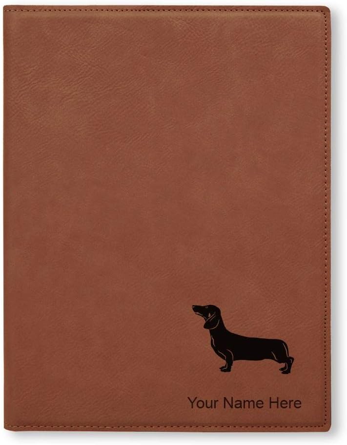 Small 7" X 9" Portfolio Notepad, Dachshund Dog, Personalized Engraving Included (Light Brown)