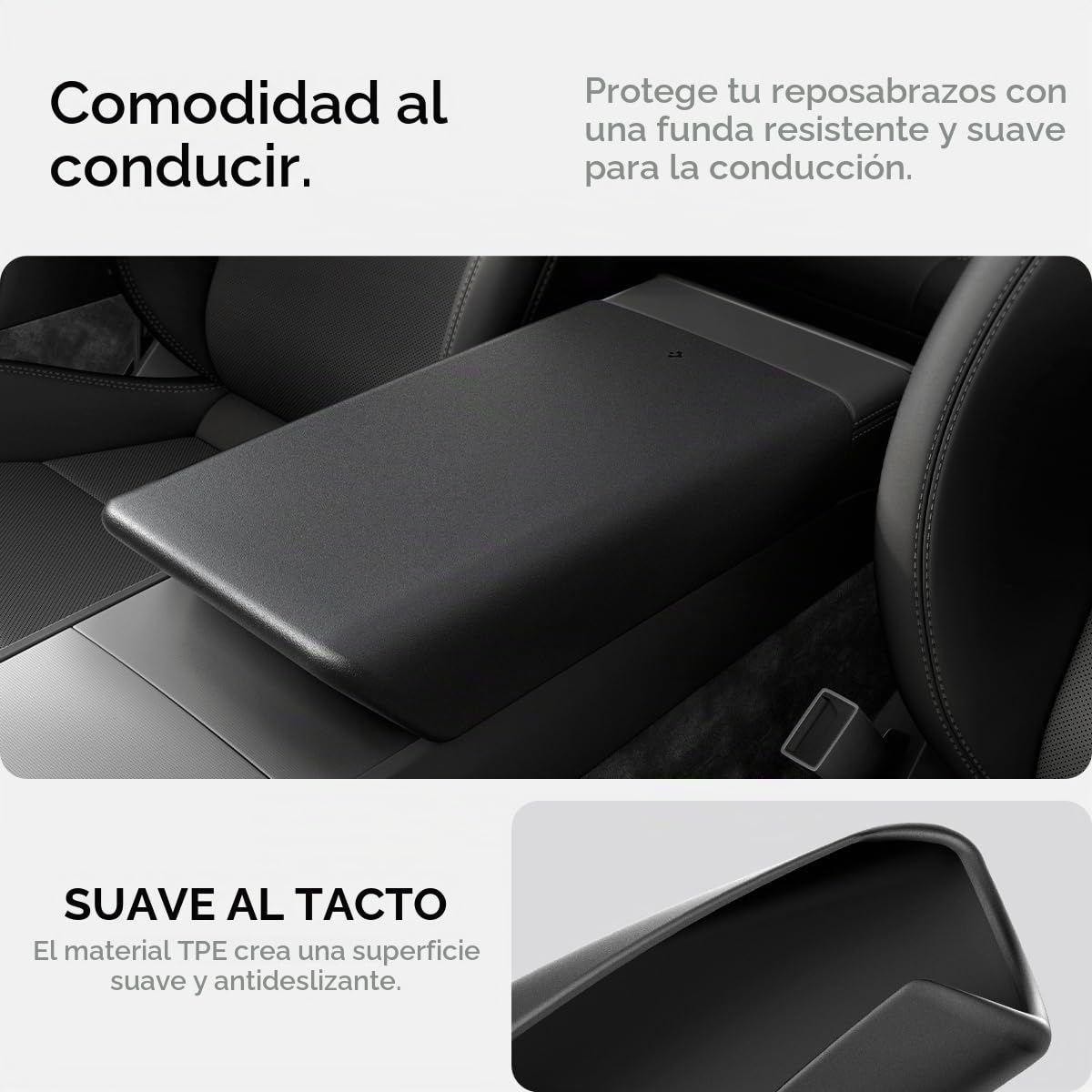 Spigen Tesla Model Y 2026 Juniper y Model 3 Highland 2025 2026 Funda de Cojín para Reposabrazos, Material TPE, Fácil de Instalar, Diseñada para Accesorios Tesla - Negro