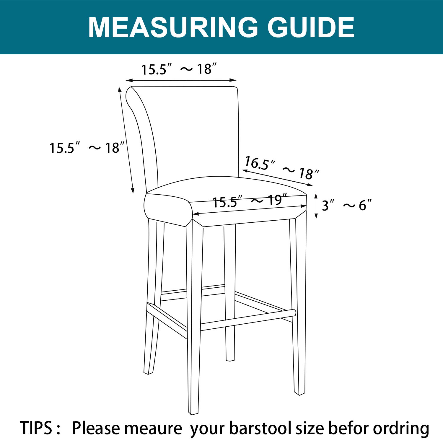 Stretch Bar Stool Cover Counter Stool Pub Chair Slipcover for Dining Room Cafe Barstool Slipcover Protector Covers Slipcover Parson Chair Covers Jacquard Fabric with Elastic Bottom (6, Black)