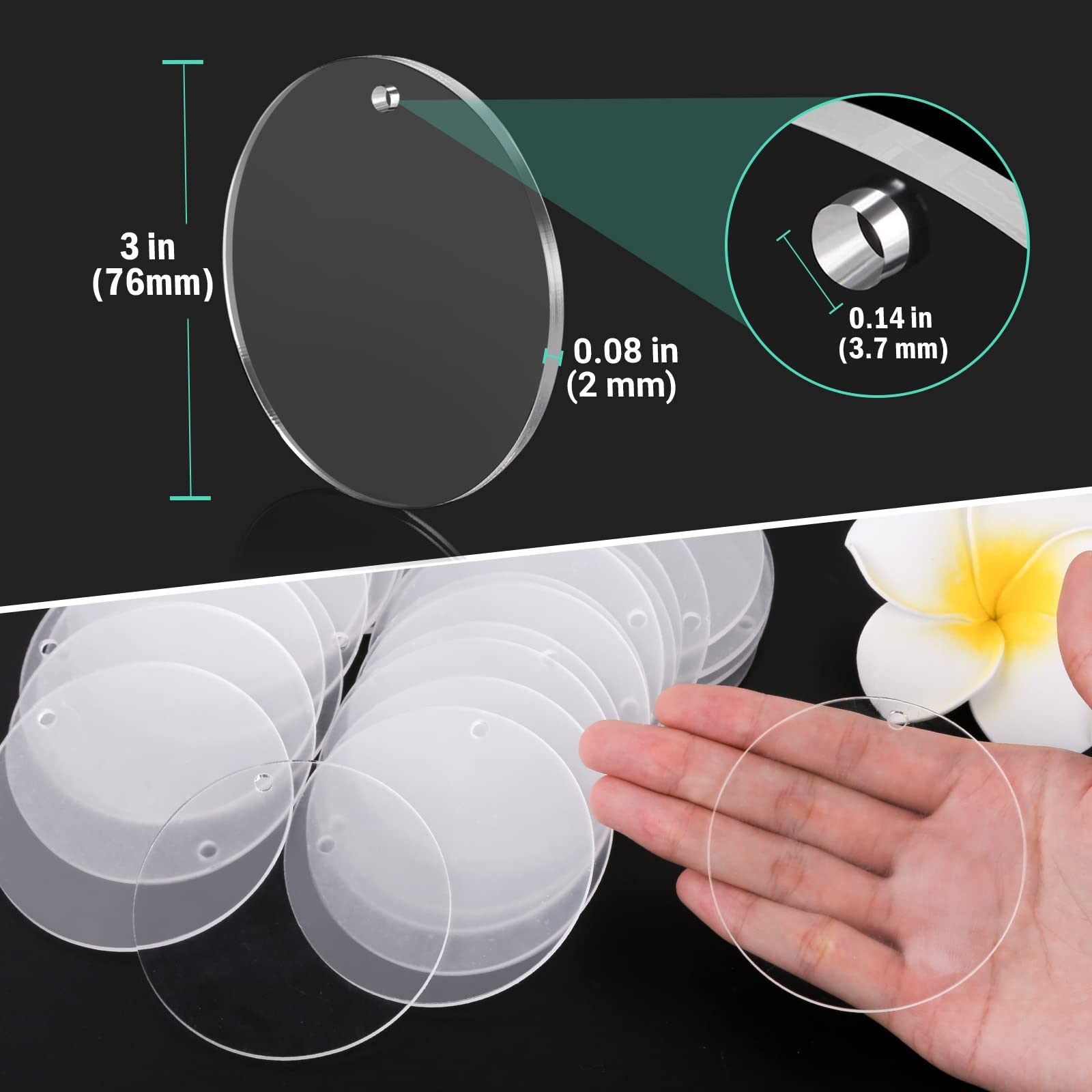 Audab Portachiavi In Acrilico Trasparenti 30 Pezzi — Cerchi 7,5 Cm Con Foro Per Fai Da Te E Vinile