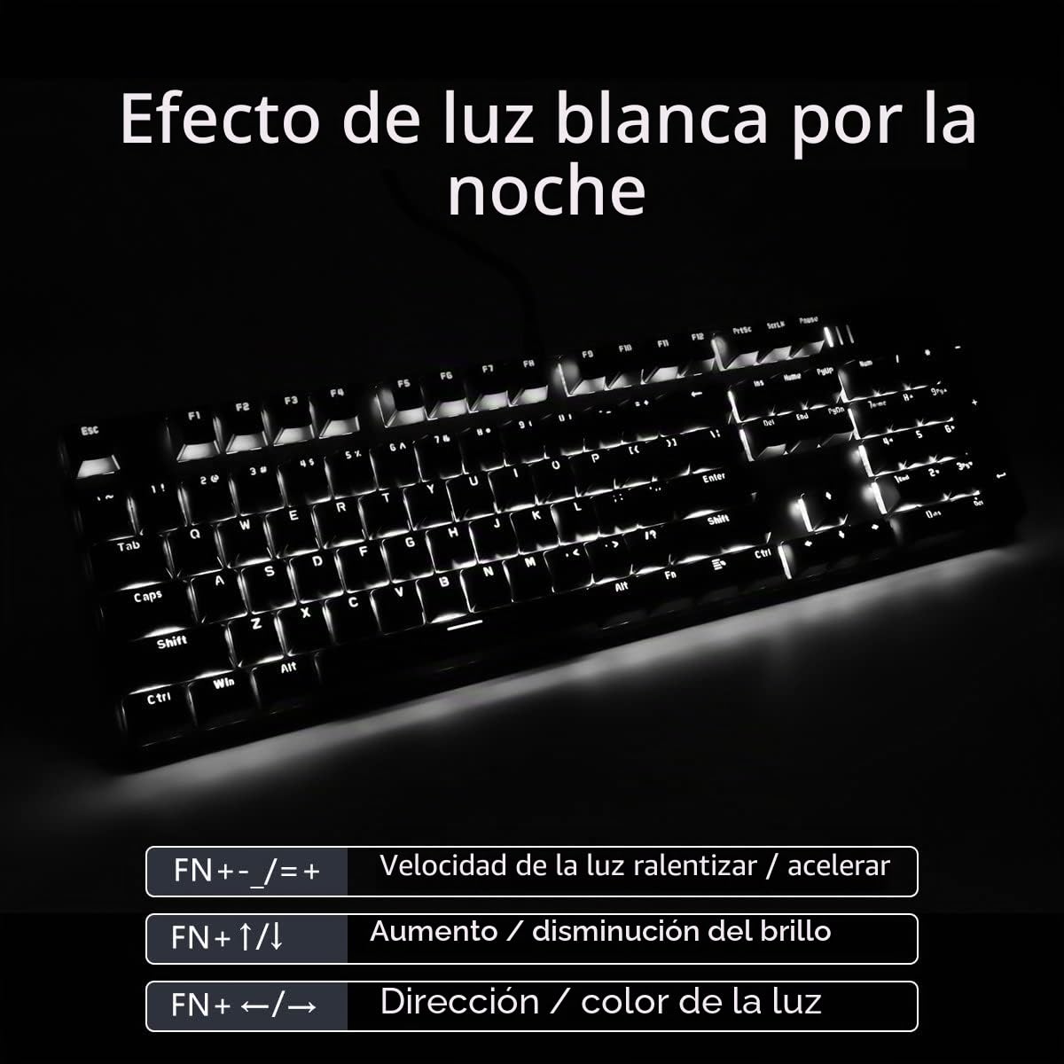 Qisan Teclado mecánico para juegos, retroiluminación LED, negro, 104 teclas, diseño americano, interruptor azul extraíble, USB-A