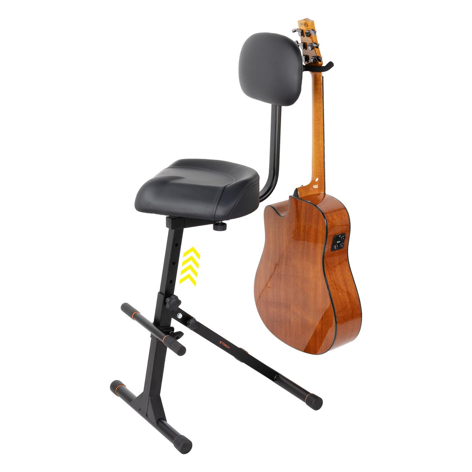 STRICH Sgabello per chitarra con schienale, sgabello regolabile, seduta regolabile in altezza con gancio per bassi acustici, sgabello per tamburo per adulti, batteristi e chitarristi SGT-40