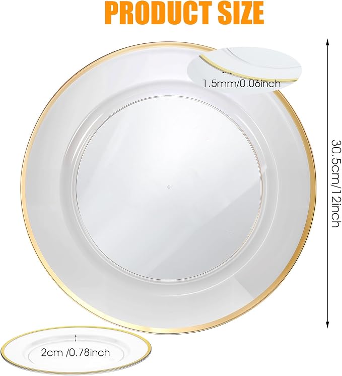25 Platos Cargadores Dorados Desechables de 12 Pulgadas con Borde Dorado miniatura 3